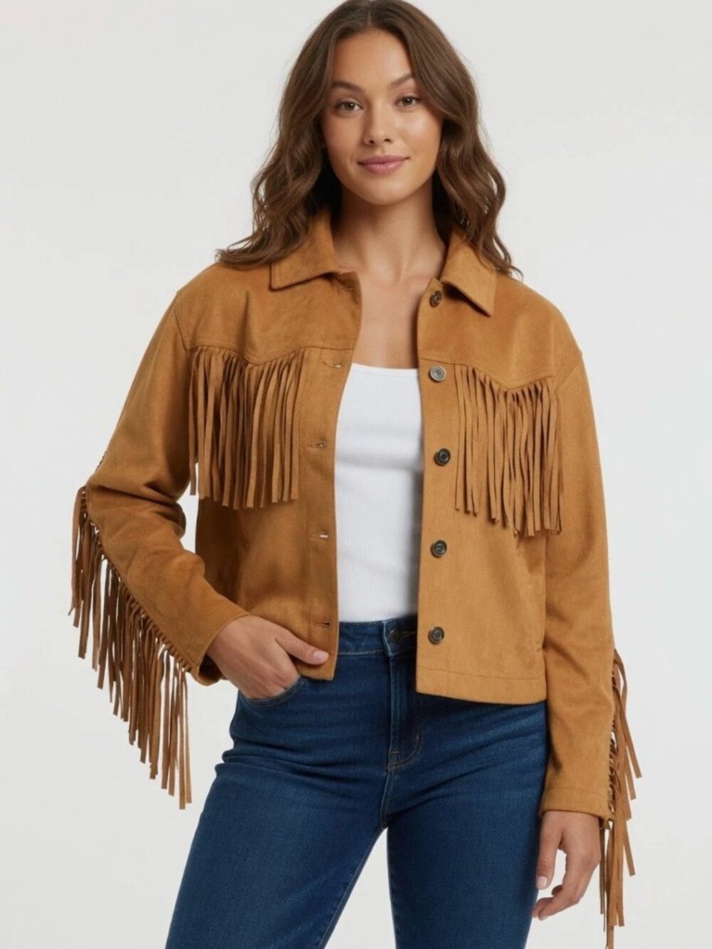 NWOT Anthropologie Moon River Faux Suede Brown Fringe Shirt Jacket XS